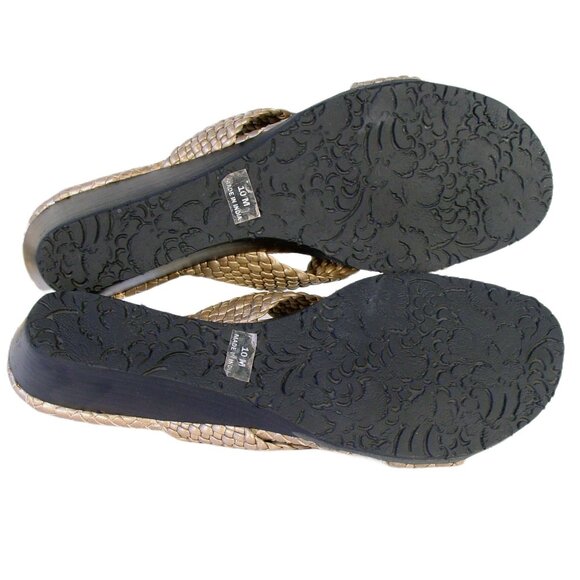 ROBERT ZUR Tamara $250 Woven Gold Leather Wedge Slide Sandals Women's 10 - NWOB - Picture 7 of 9